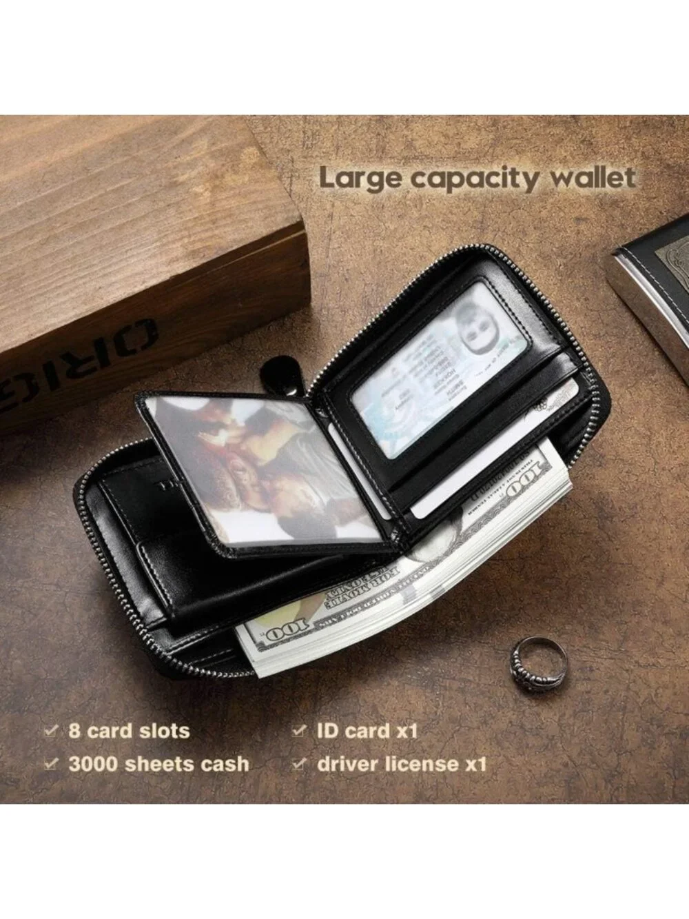 Men's RFID Secure Genuine Leather Zipper Wallet - Large Capacity Multi-Card